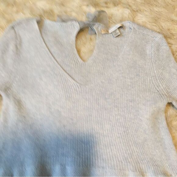 LC SUPER SOFT PEPLUM BALLOON SLEEVE SWEATER! Chiffon bow neck tie - Picture 10 of 13
